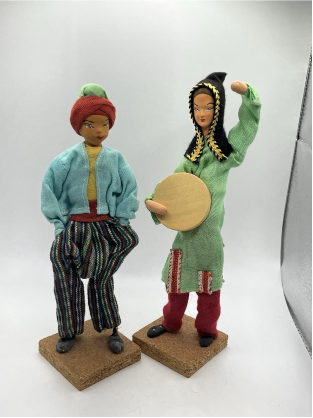 VINTAGE HAND CRAFT PISANTY JERUSALEM DOLLS FOLK ART LOT OF 2• MADE IN ISRAEL